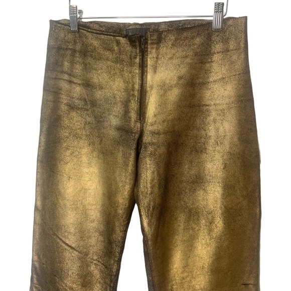 BCBGMaxazaria Gold Bronze Zip Front Genuine Leather Straight Leg Pants - Picture 13 of 14